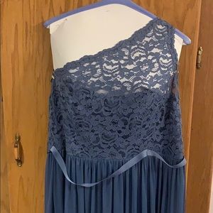 David’s Bridal Lace Bridesmaid Gown Steel Blue